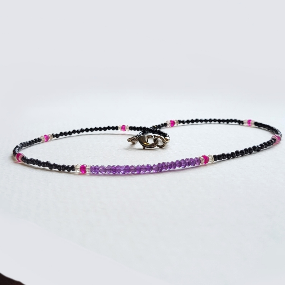 Amethyst & black spinel beaded necklace